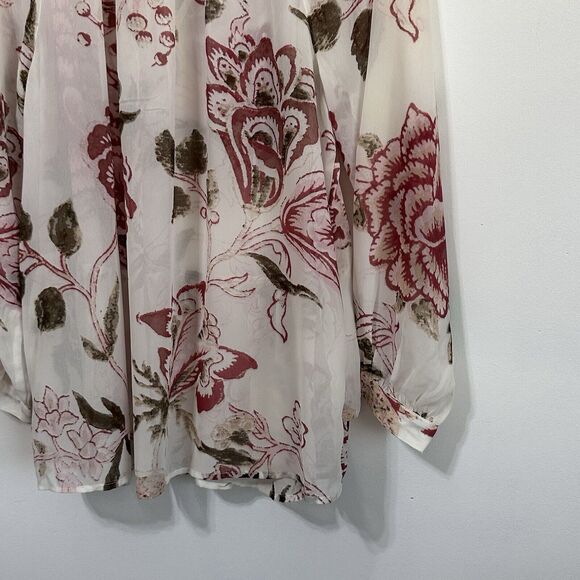 Lucky Brand Top 1X Plus Floral Sheer Boho Cottage Blouse Tiered Front V Neck NEW - Picture 8 of 11